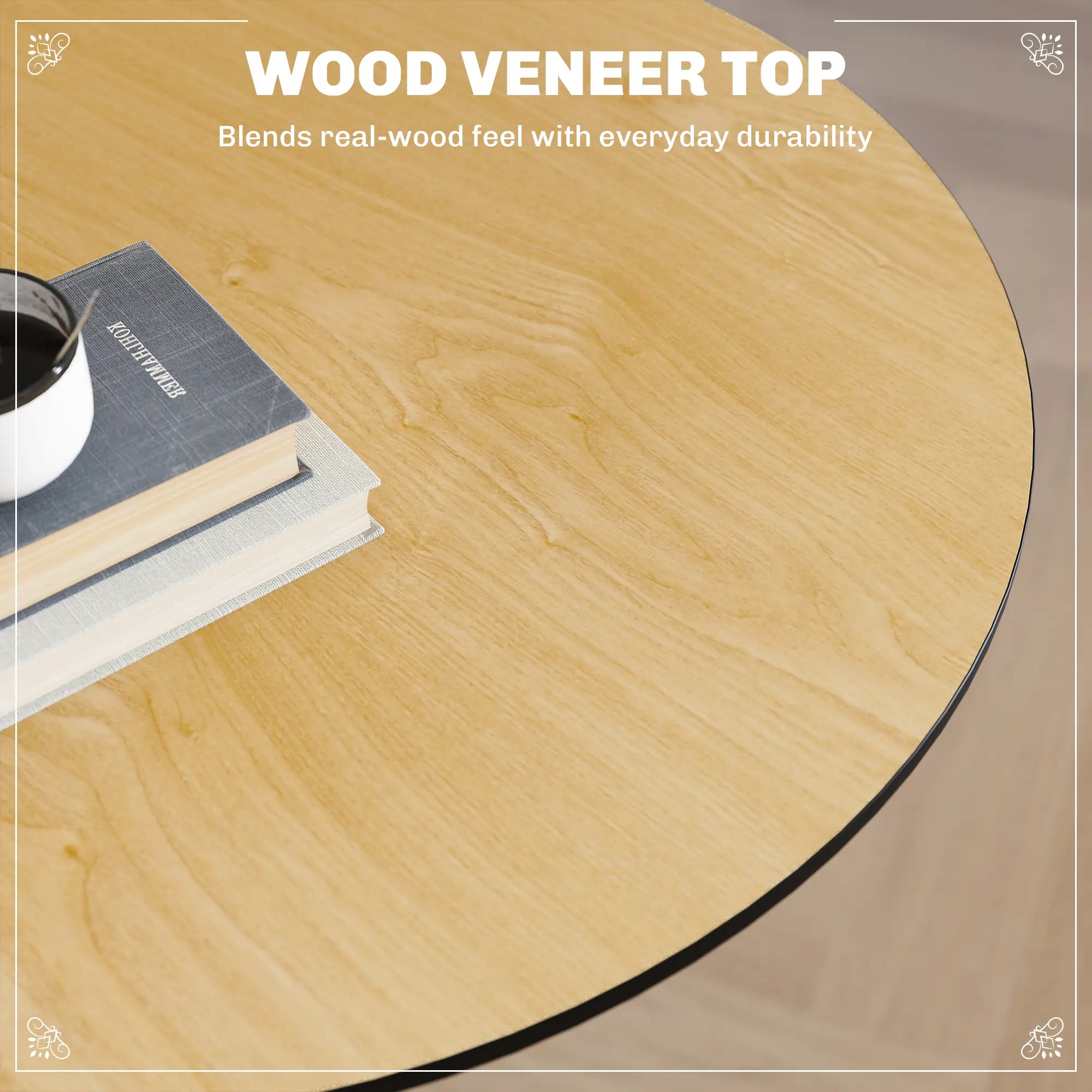 Round Table for 2, 40.2 Inch, Natural Wood, Steel Frame Bar Tables at Gallery Canada