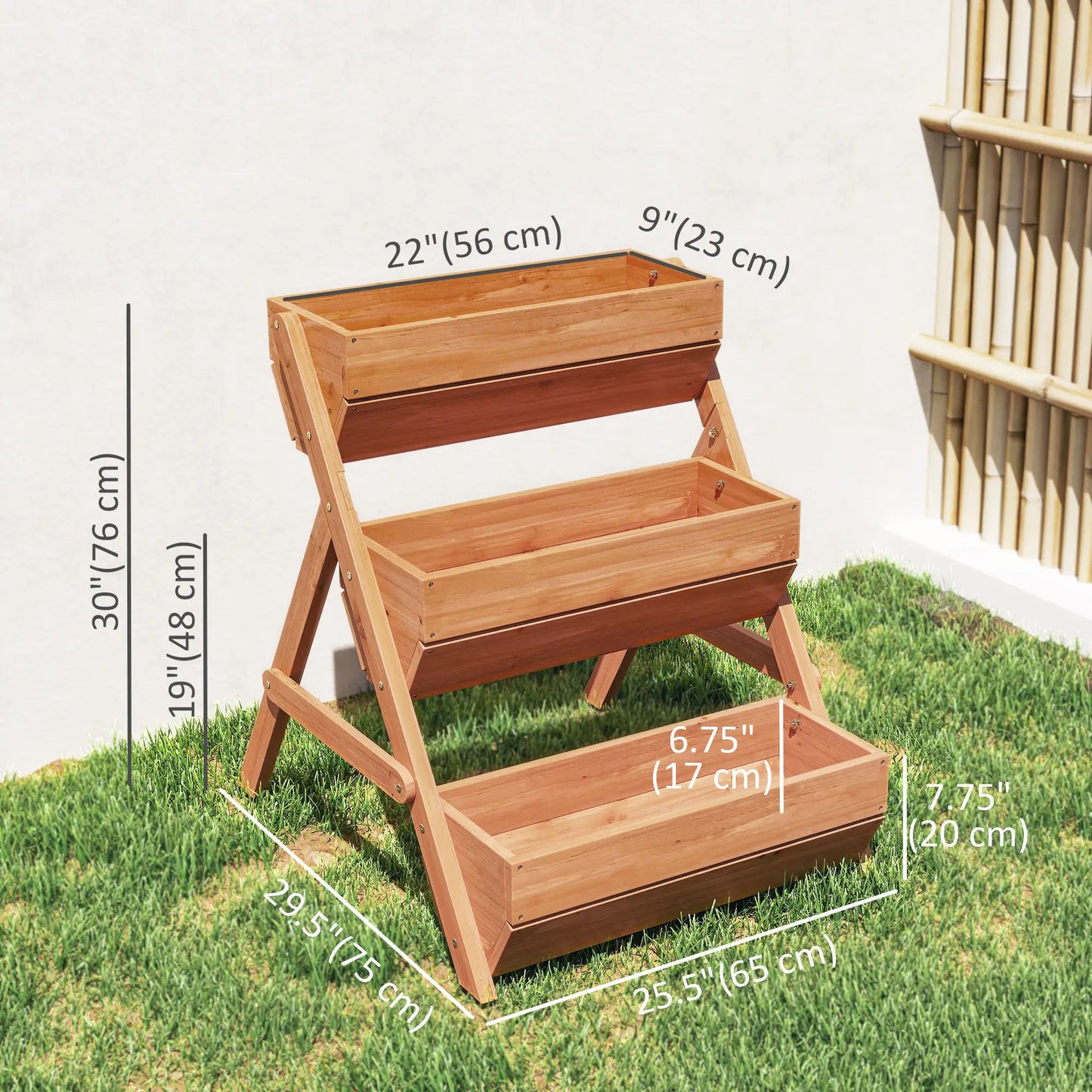 3 Tier Elevated Planter Box, Wooden Raised Garden Bed, 26" x 30" x 30", Brown Elevated Garden Beds at Gallery Canada