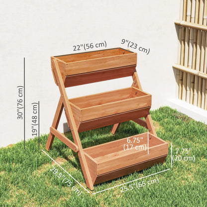 3 Tier Elevated Planter Box, Wooden Raised Garden Bed, 26" x 30" x 30", Brown Elevated Garden Beds at Gallery Canada