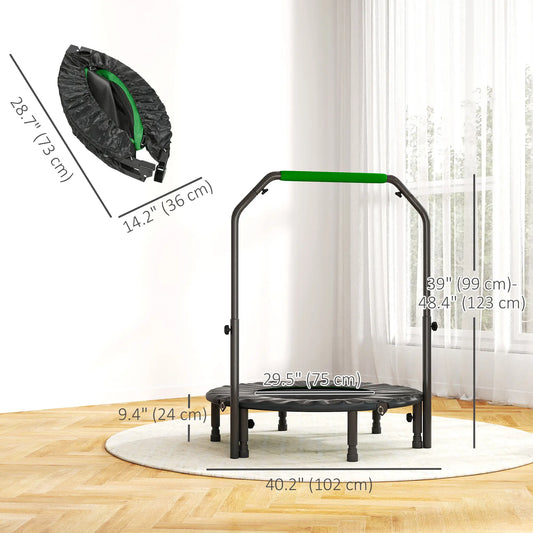 40" Foldable Mini Fitness Trampoline, Adjustable Foam Handle, Green