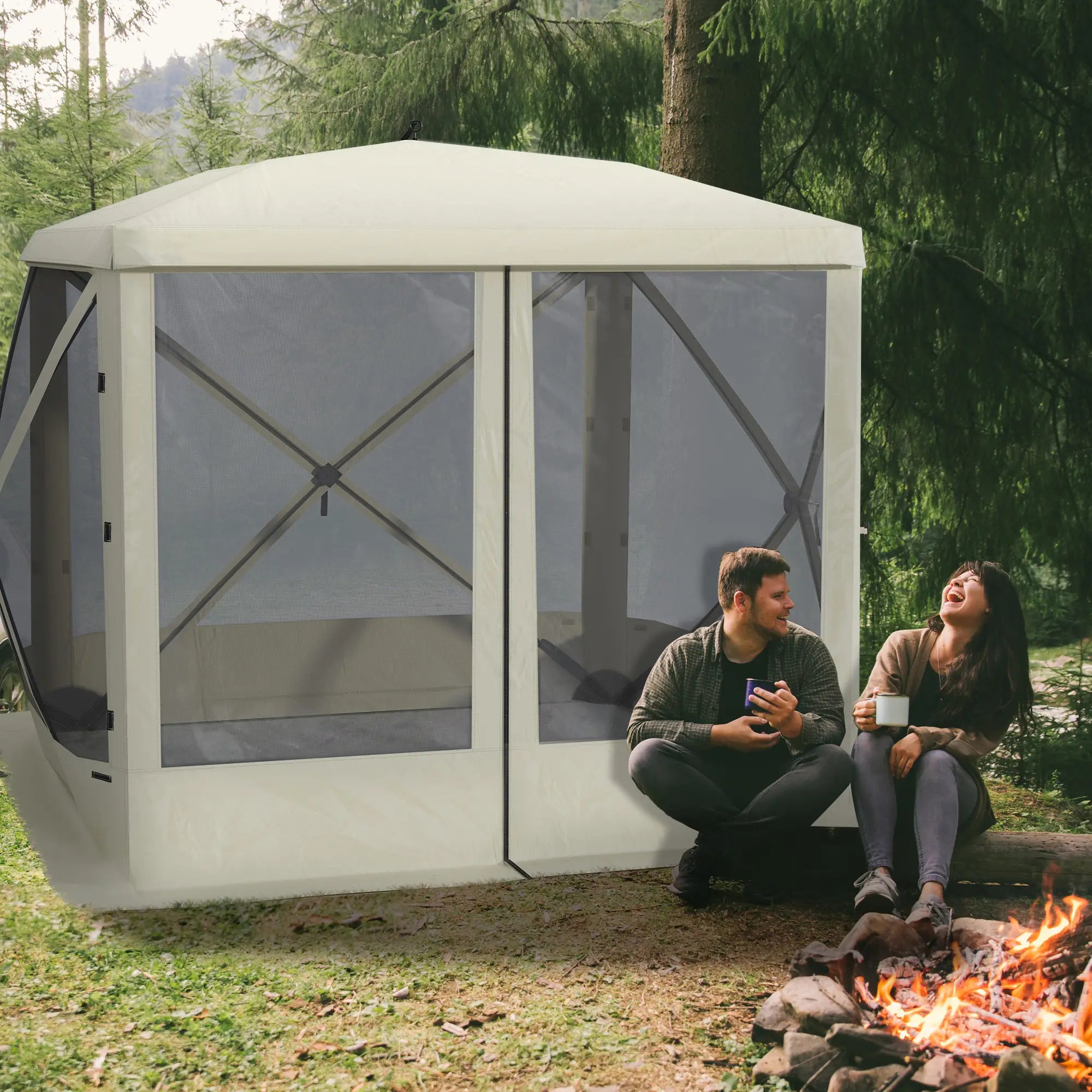 Pop-Up Tent, Foldable with Carry Bag, Zippered Door, Fits 3-4 People, Beige Pop Up Canopies at Gallery Canada