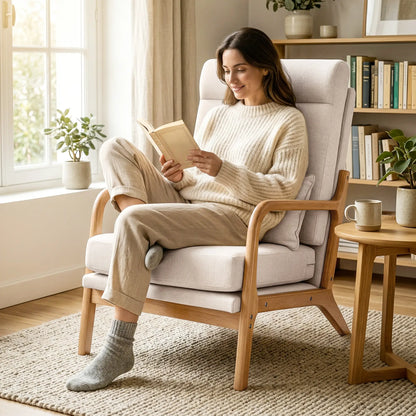 Modern Accent Chair, Linen Armchair with Lumbar Pillow, High Back, Wide Seat, Thick Cushion, Solid Wood Frame, Cream White Accent Chairs at Gallery Canada