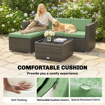 3 Piece Patio Furniture Set, PE Rattan Wicker Corner Sofa, Light Green Patio Furniture Sets at Gallery Canada