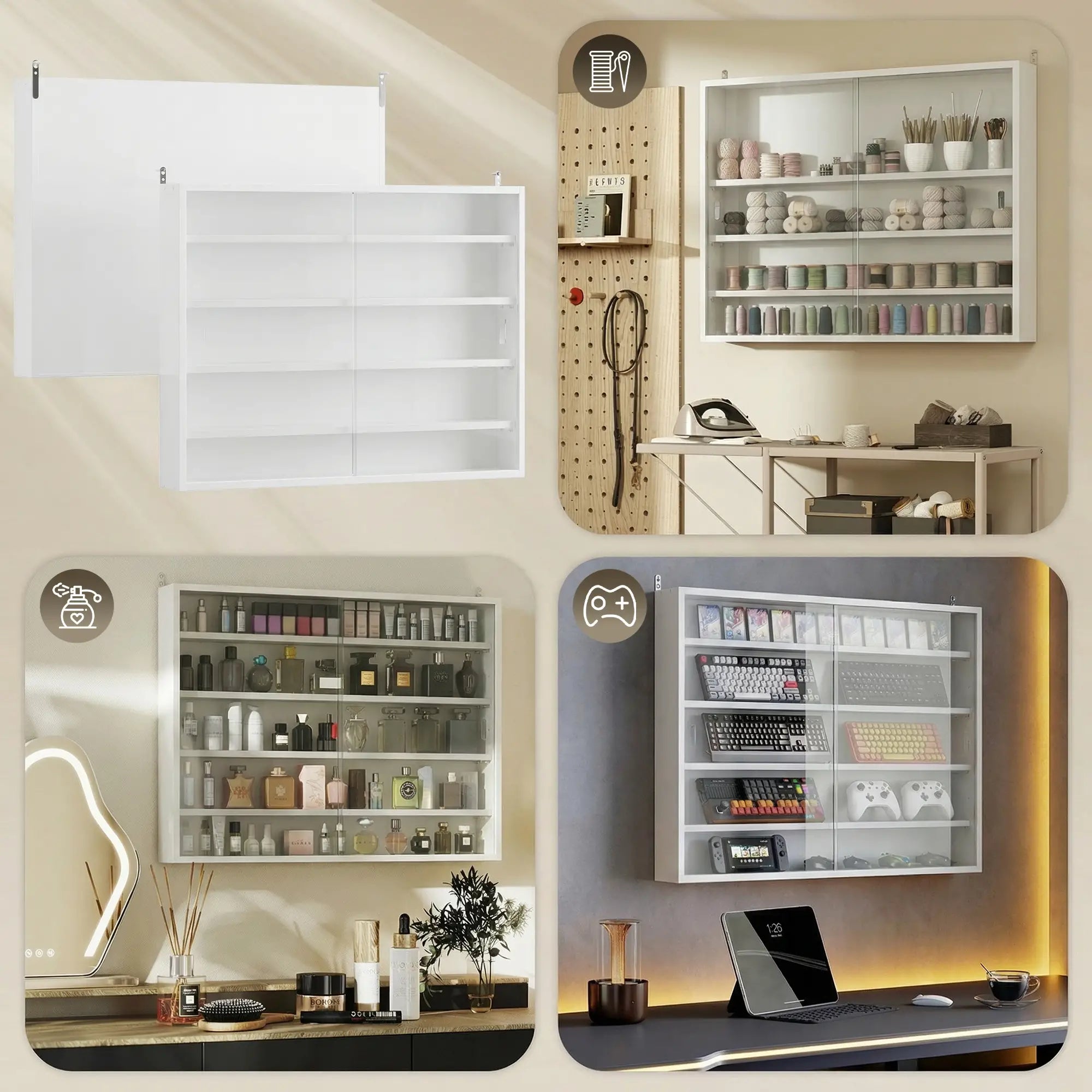 5-storey Display Cabinet, Shot Glass Display Case, Glass Curio Cabinet with 2 Glass Doors and 4 Adjustable Shelves, White Display Bookshelves at Gallery Canada