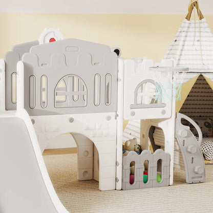 7-In-1 Toddler Slide With Basketball Hoop, Climber, Tunnel, Grey Gym Sets & Swings at Gallery Canada