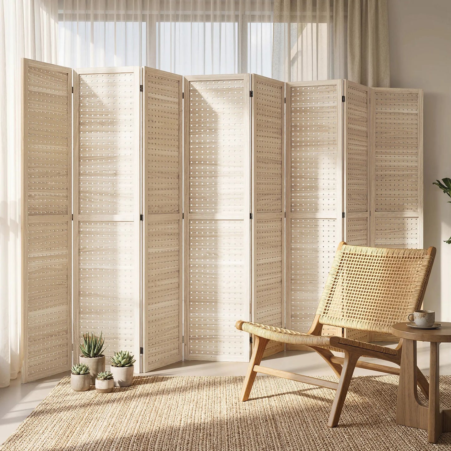 5.6 Ft. 8-Panel Room Divider, Pegboard Privacy Screen, Partition Wall, Natural Room Dividers at Gallery Canada