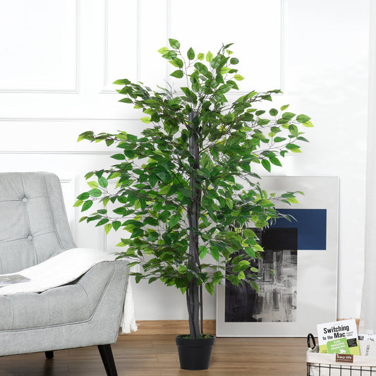 4.75FT Artificial Ficus Tree, Fake Tree with Leaves, Faux Plant in Nursery Pot for Indoor and Outdoor Decoration - Gallery Canada