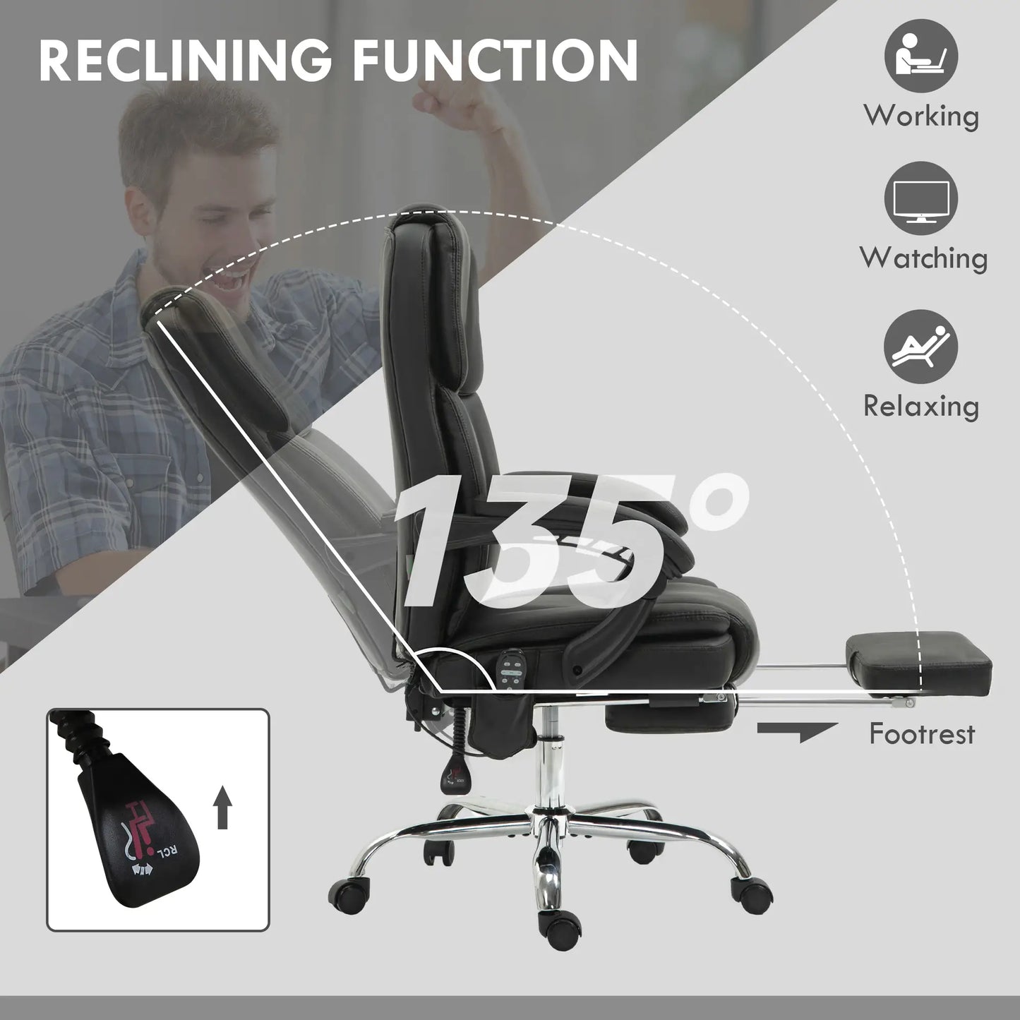 Massage Office Chair, Reclining Executive Chair with Vibration, Footrest, High Back, Black Massage Chairs at Gallery Canada