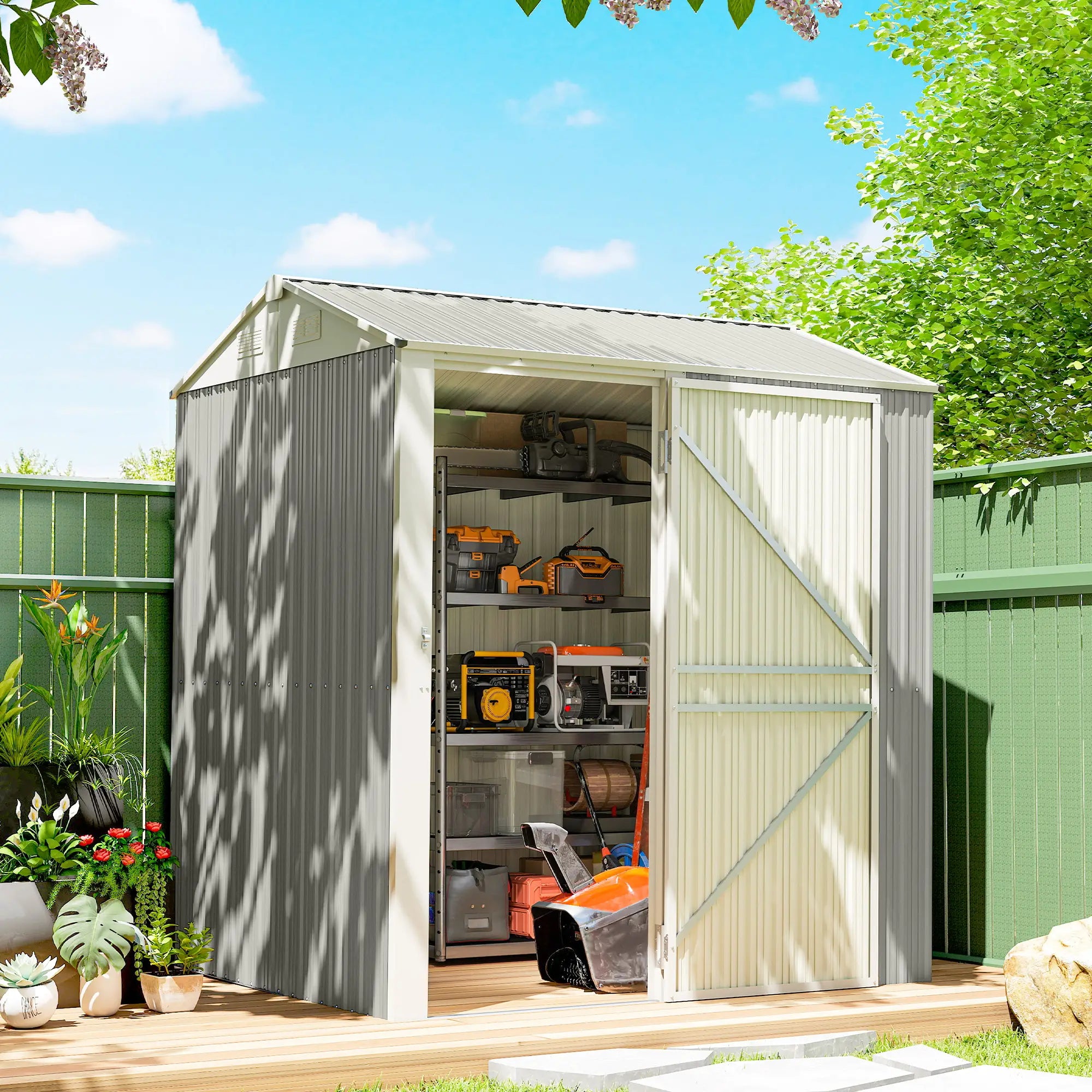 7' x 6' Tall Outdoor Storage Shed, Waterproof Metal Garden Shed, Silver Grey Sheds at Gallery Canada