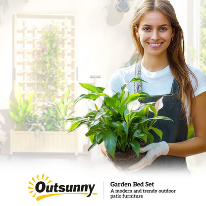 Wooden Planter With Trellis, Raised Garden Bed With Wheels, Drainage Holes