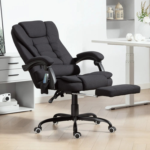 7-Point Vibrating Massage Chair, Reclining Office Chair with Footrest, Black