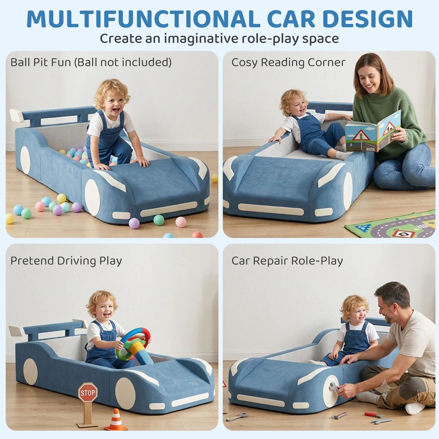Foam Climbing Blocks, Ball Pit & Toddler Bed, 18-72 Months, Blue