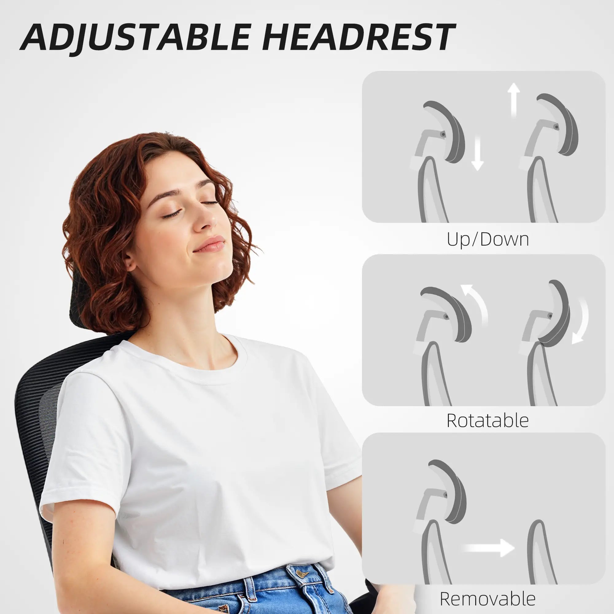 Ergonomic Mesh Office Chair, High Back, Rotatable Headrest, Flip Up Armrests, Lumbar Support, Black Task Chairs at Gallery Canada