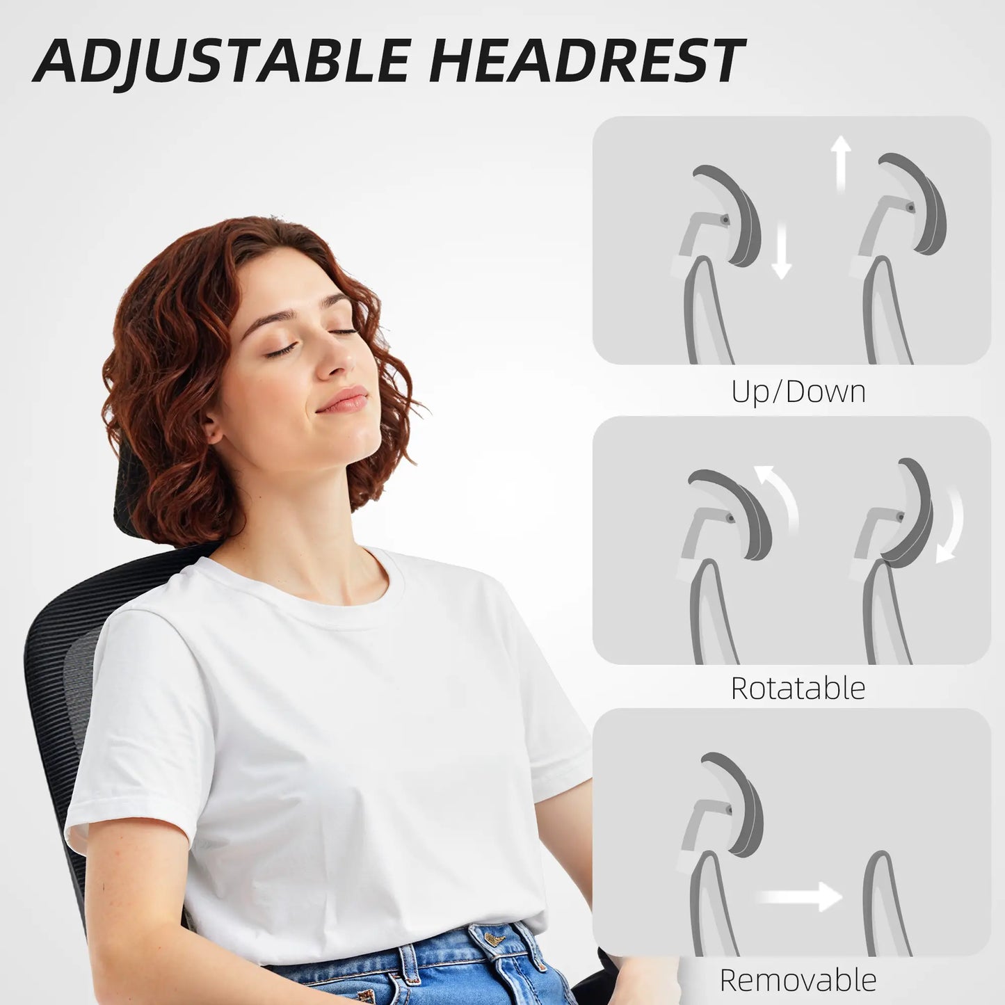 Ergonomic Mesh Office Chair, High Back, Rotatable Headrest, Flip Up Armrests, Lumbar Support, Black Task Chairs at Gallery Canada
