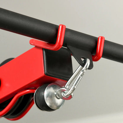 Lat Pull Down Machine, High Low Pulley, Adjustable Seat, Flip-Up Footplate, Red Power Towers at Gallery Canada