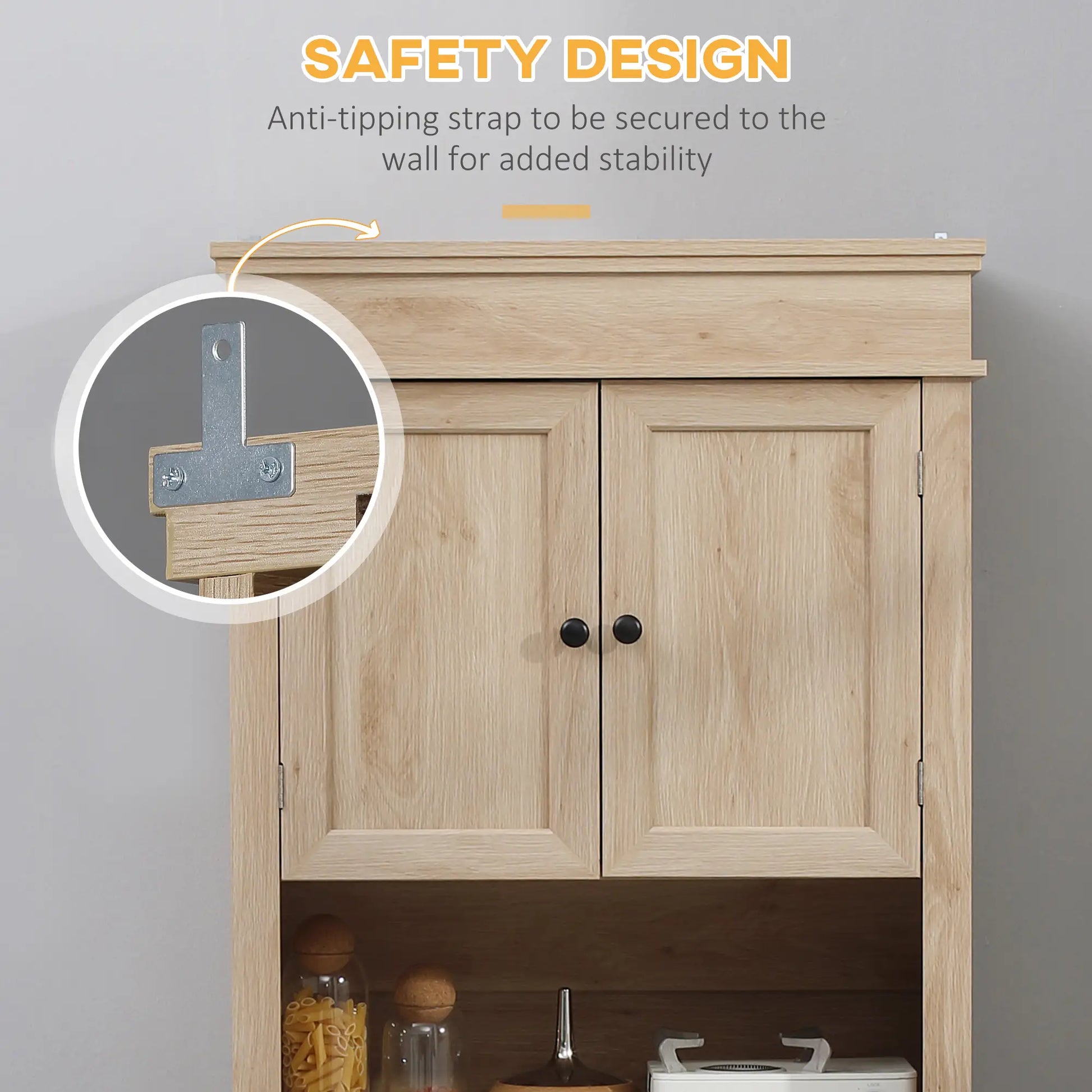 Modern Kitchen Pantry Cabinet, Freestanding with Adjustable Shelves, Oak Kitchen Pantry Cabinets at Gallery Canada