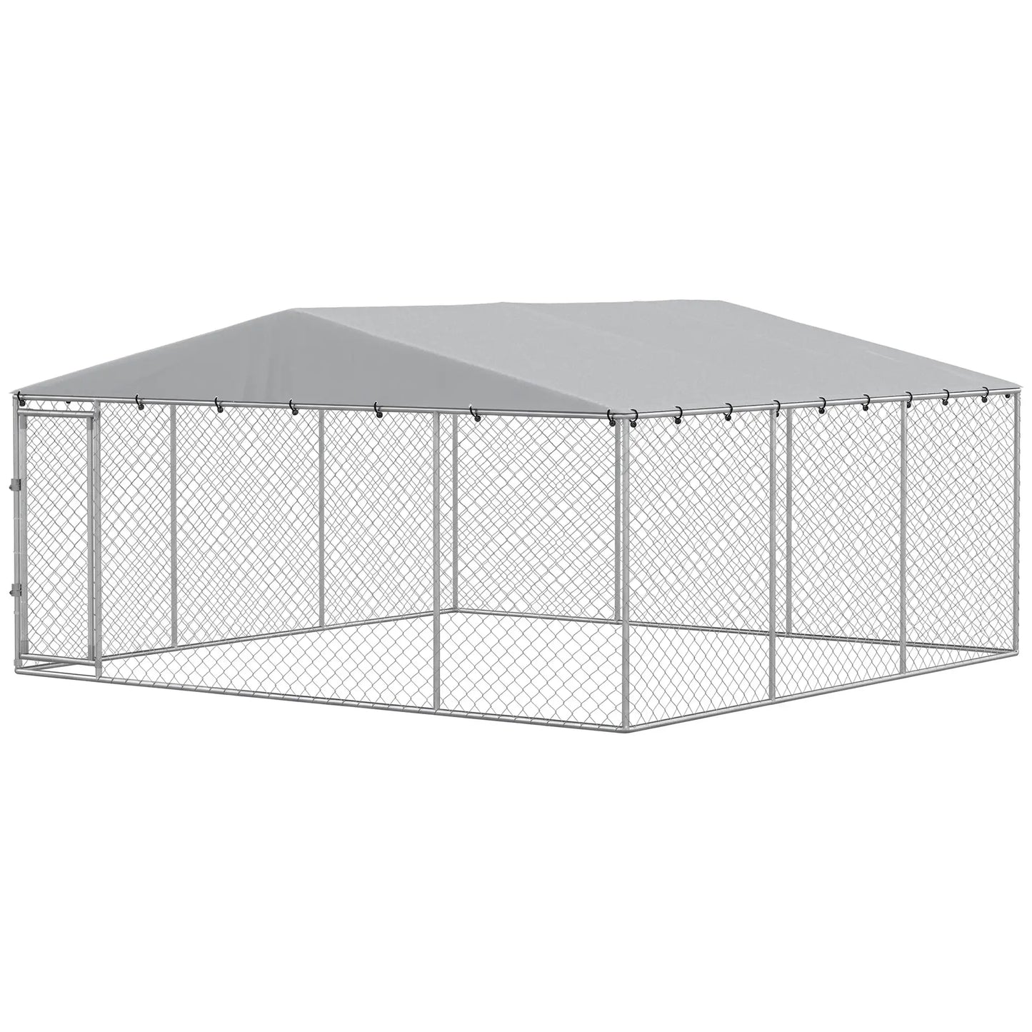 13,1' X 13,1' X 6,6' Chenil extérieur pour chien, acier galvanisé, argent