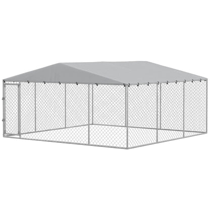 13,1' X 13,1' X 6,6' Chenil extérieur pour chien, acier galvanisé, argent