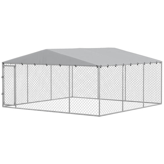 13.1' X 13.1' X 6.6' Outdoor Dog Kennel, Galvanized Steel, Silver Dog Kennels Silver at Gallery Canada