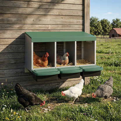 Chicken Nesting Boxes, 3 Compartment Metal Nesting Boxes for Chicken Coop, Egg Laying Boxes with Lid Cover Chicken Coops at Gallery Canada