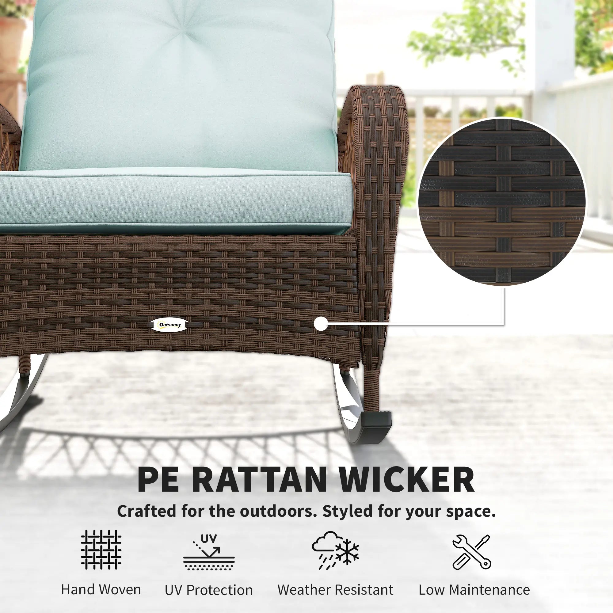 Wicker Rattan Rocking Chair, With Thick Cushions, Light Green Outdoor Rocking Chairs at Gallery Canada