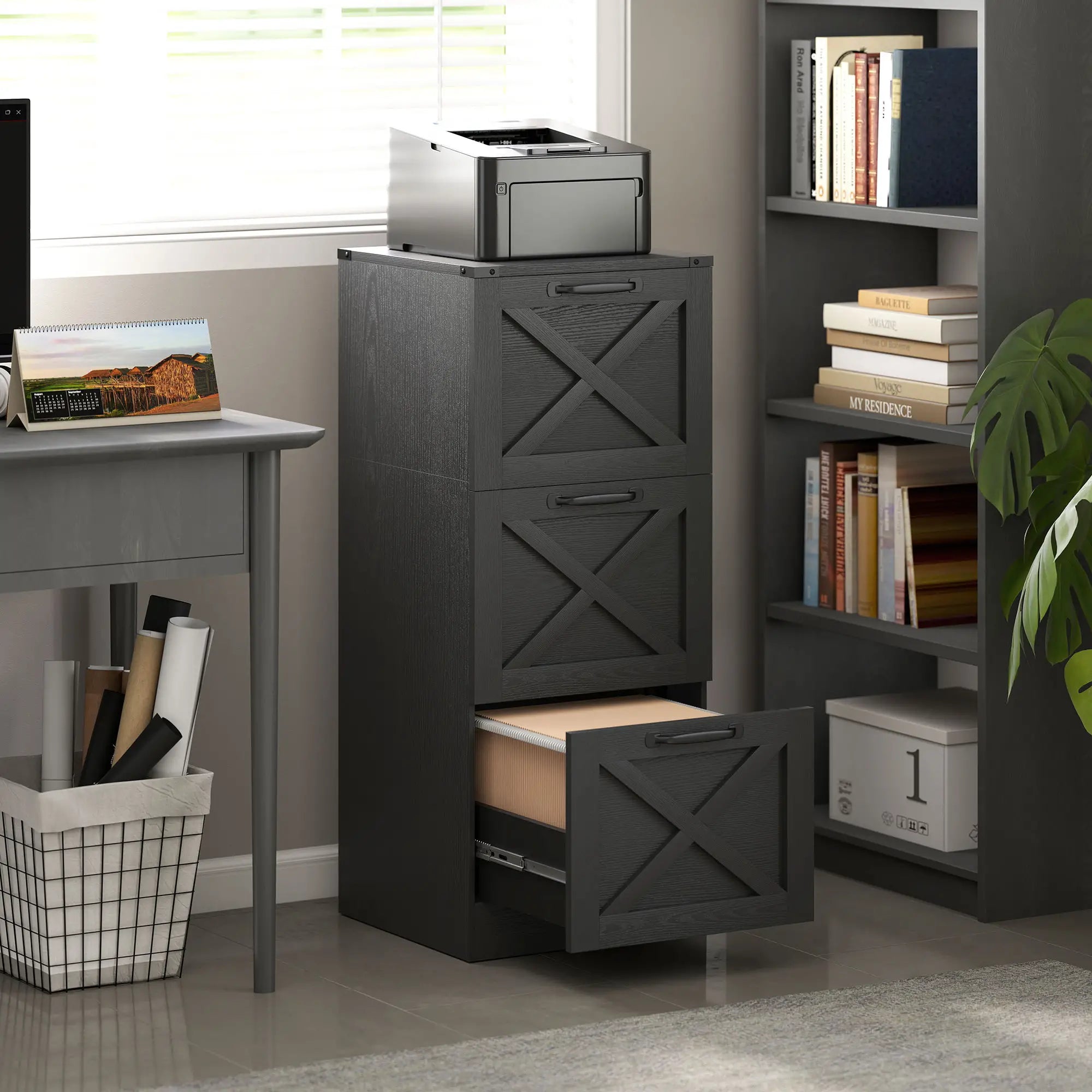 3 Drawer File Cabinet, Vertical Farmhouse, Letter/A4 Size, Black Office Cabinets & Cupboards at Gallery Canada