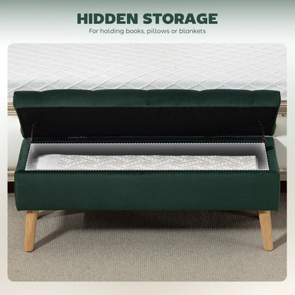 Velvet Storage Ottoman with Lid, Wood Legs, Dark Green Storage Ottomans & Benches at Gallery Canada