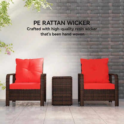 3 Pc Wicker Patio Set, Rattan Bistro with Storage Table, Thickened Cushions, Outdoor Garden Set, Red Bistro Sets at Gallery Canada