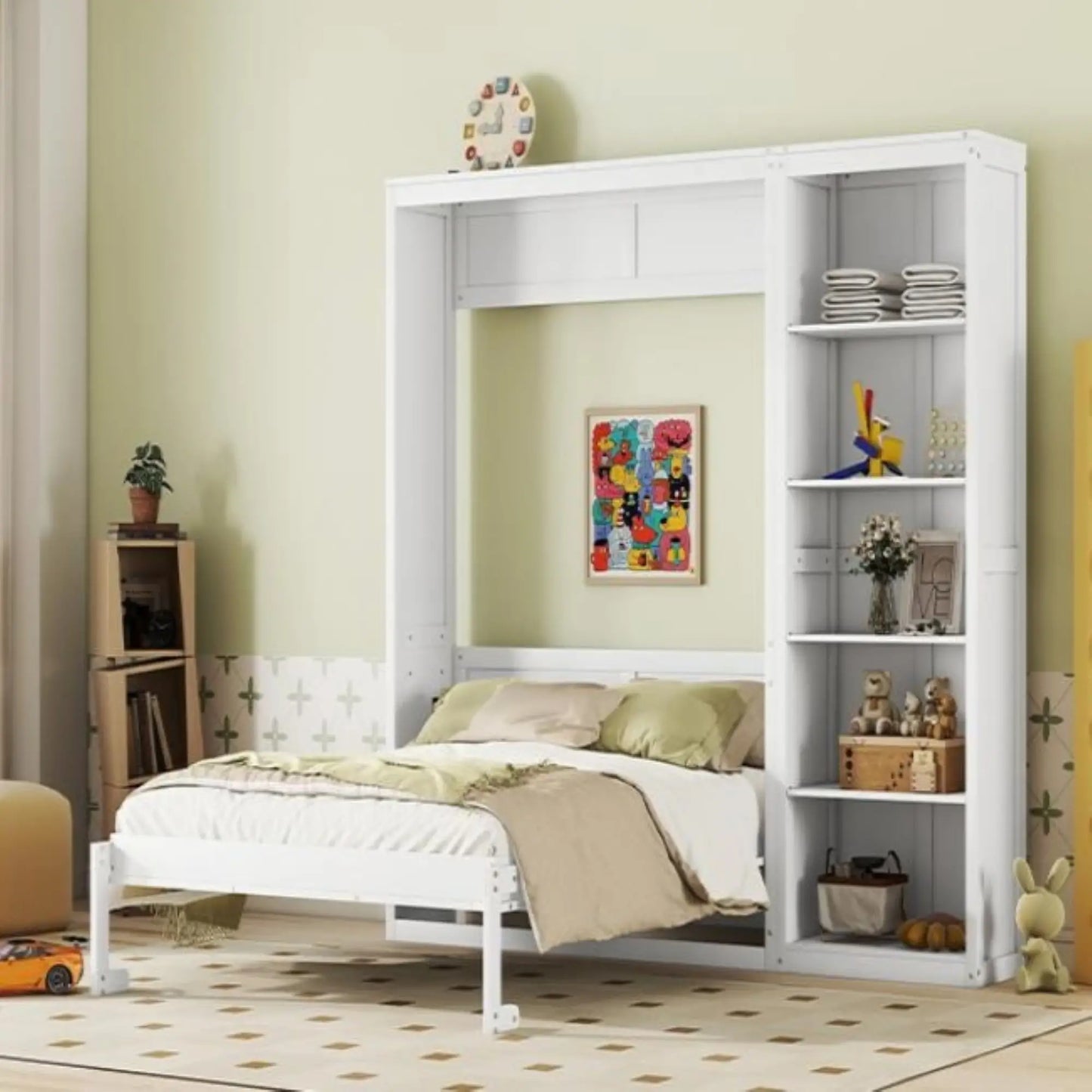 Murphy Bed with Shelves, Dual Piston Mechanism, 94" L x 16" W x 88.5" H, White Bed Frames at Gallery Canada