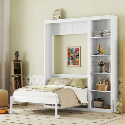 Murphy Bed with Shelves, Dual Piston Mechanism, 94" L x 16" W x 88.5" H, White Bed Frames at Gallery Canada