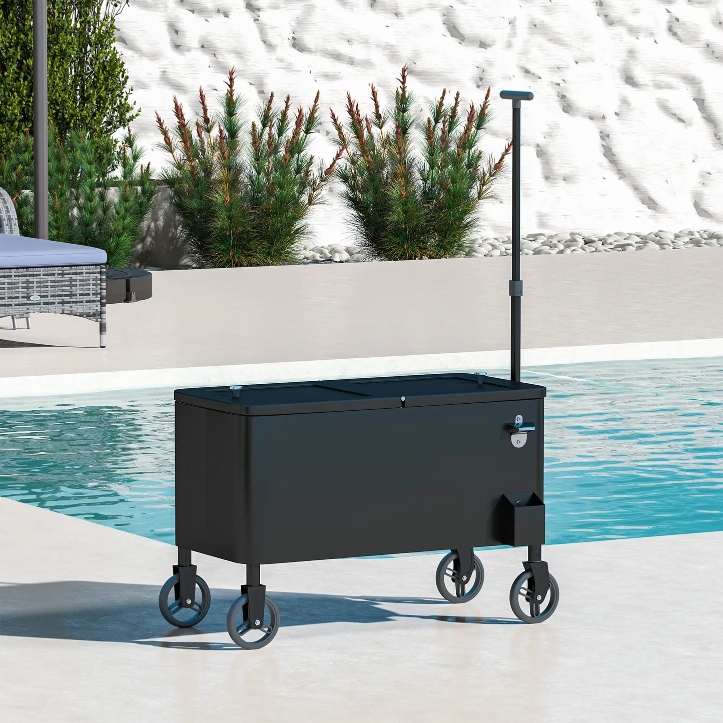80-Qt Outdoor Cooler Cart, Rolling Ice Chest, Adjustable Handle, Wheels, Black Cooler Boxes at Gallery Canada