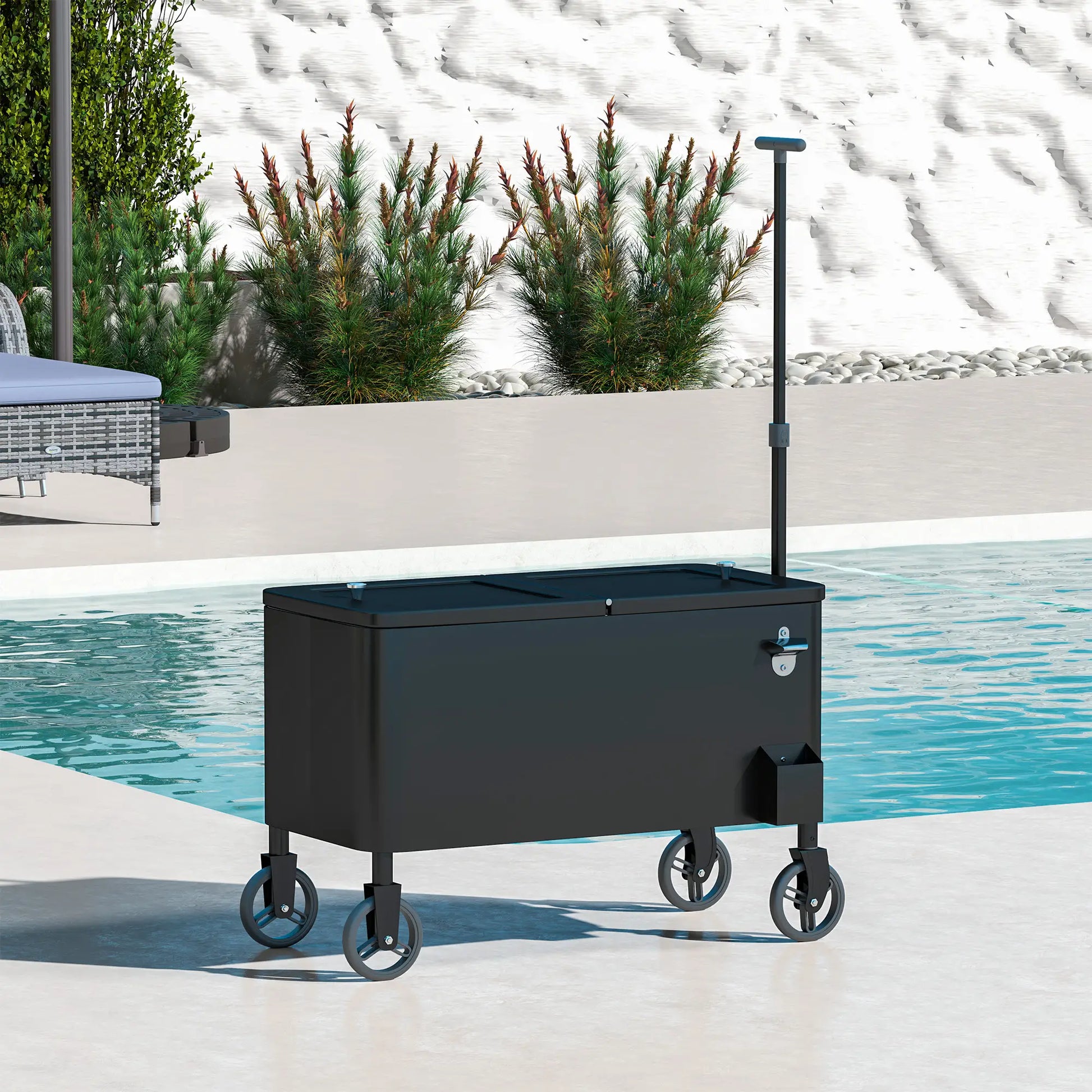 80-Qt Outdoor Cooler Cart, Rolling Ice Chest, Adjustable Handle, Wheels, Black Cooler Boxes at Gallery Canada