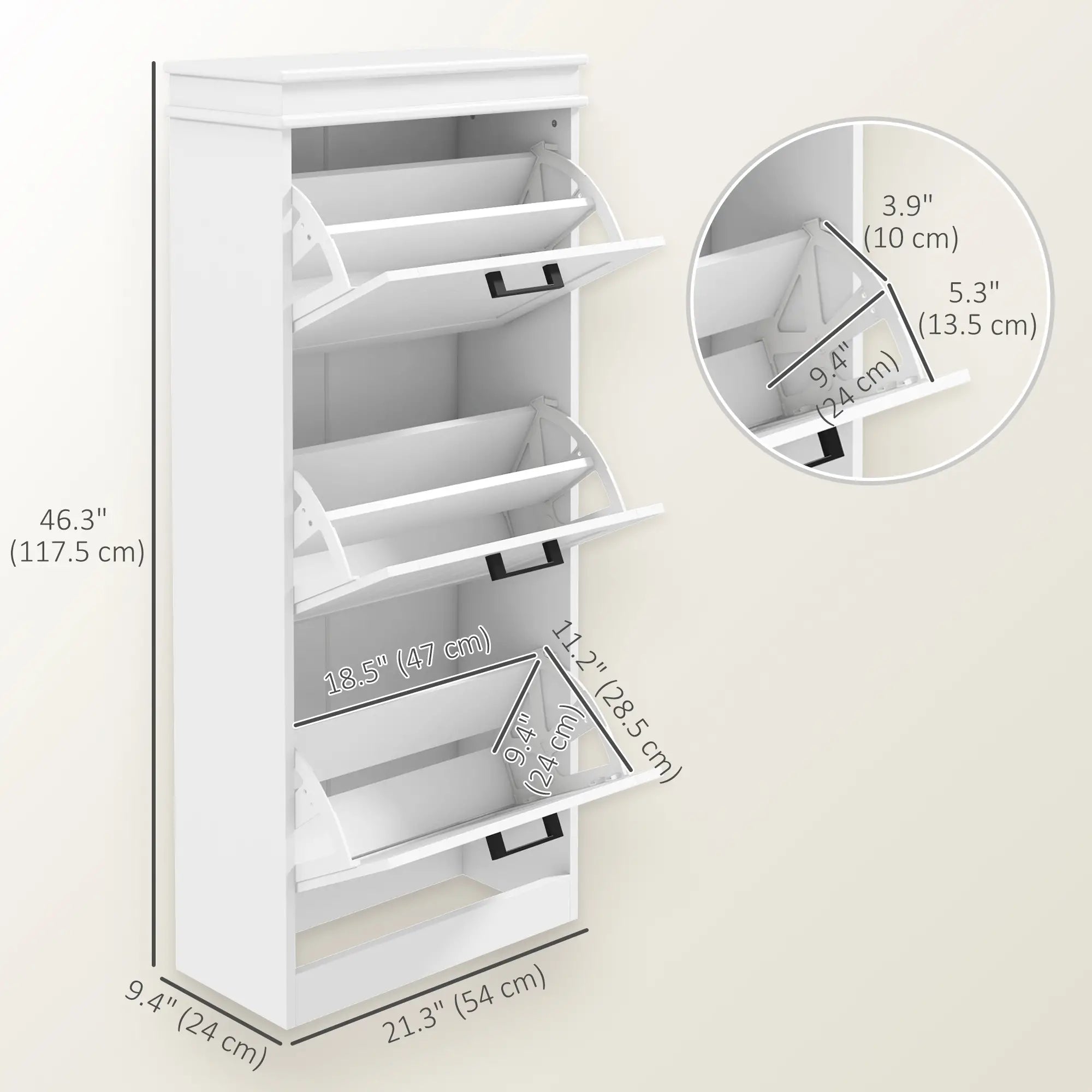 Slim Shoe Cabinet, 3 Flip Drawers, Adjustable Shelves, 15 Pairs, White Shoe Storage Cabinets & Racks at Gallery Canada