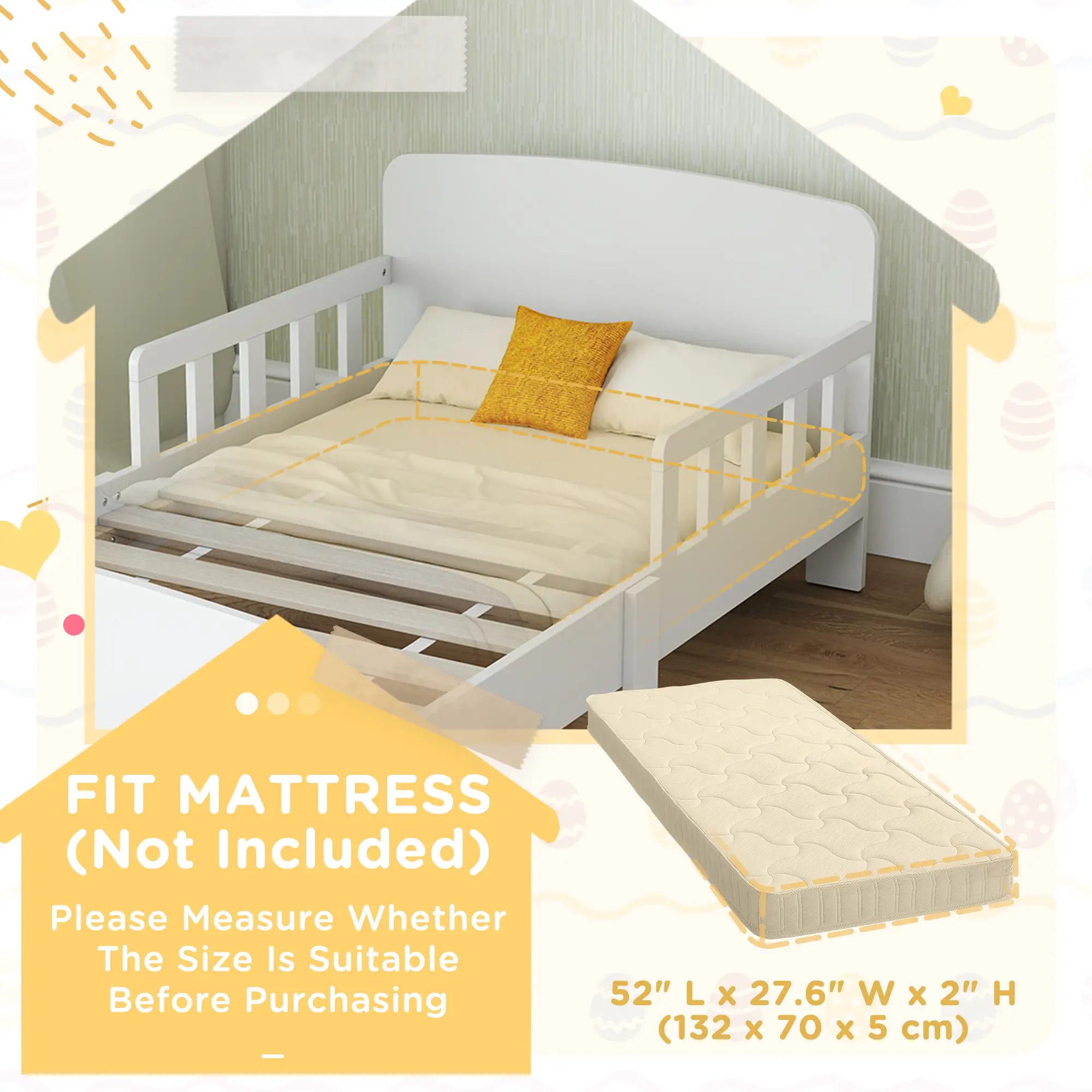 Toddler Bed with Safety Rails, Kids Bed Frame, White Kids Bedroom Furniture at Gallery Canada