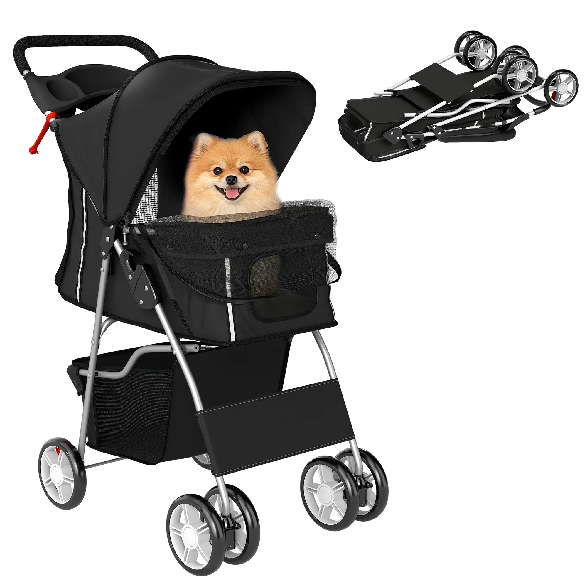 Foldable Pet Stroller With 360° Swivel Wheels, Reflective Strips, Black Dog Bike Trailers & Strollers at Gallery Canada