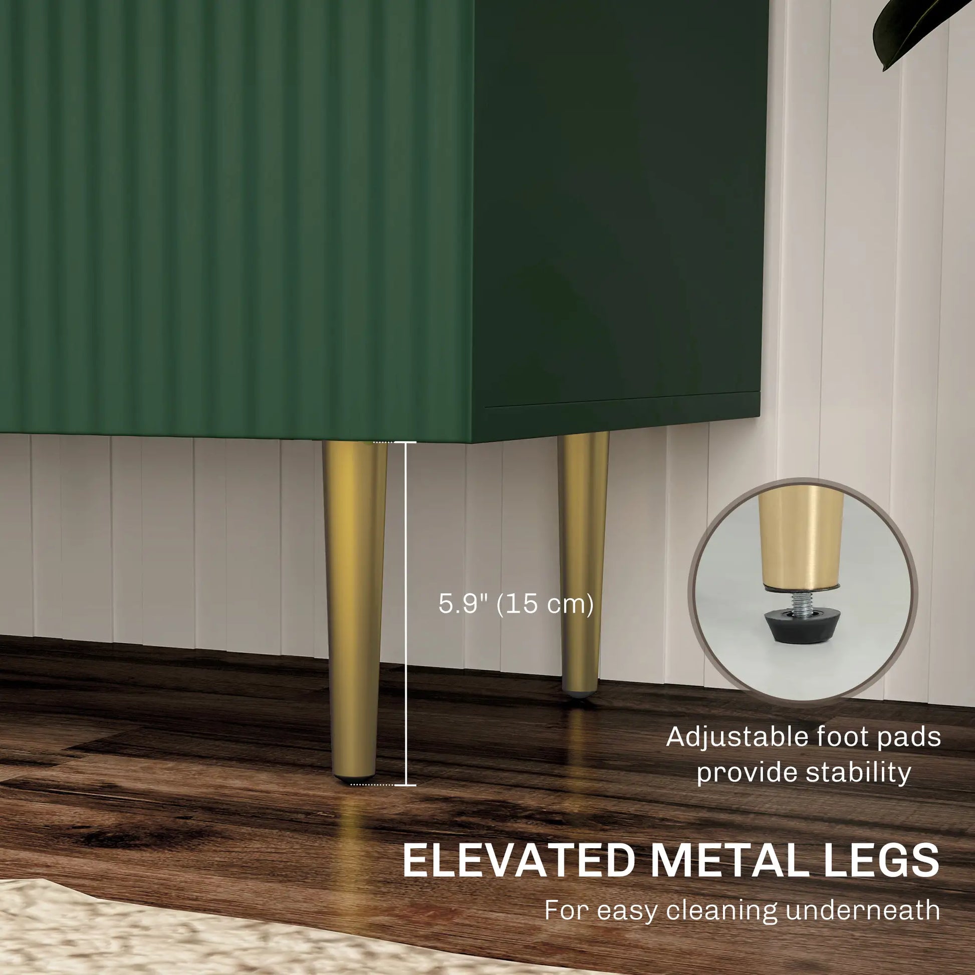 Modern Kitchen Cabinet, Adjustable Shelves, Metal Legs, Green Bar Cabinets at Gallery Canada