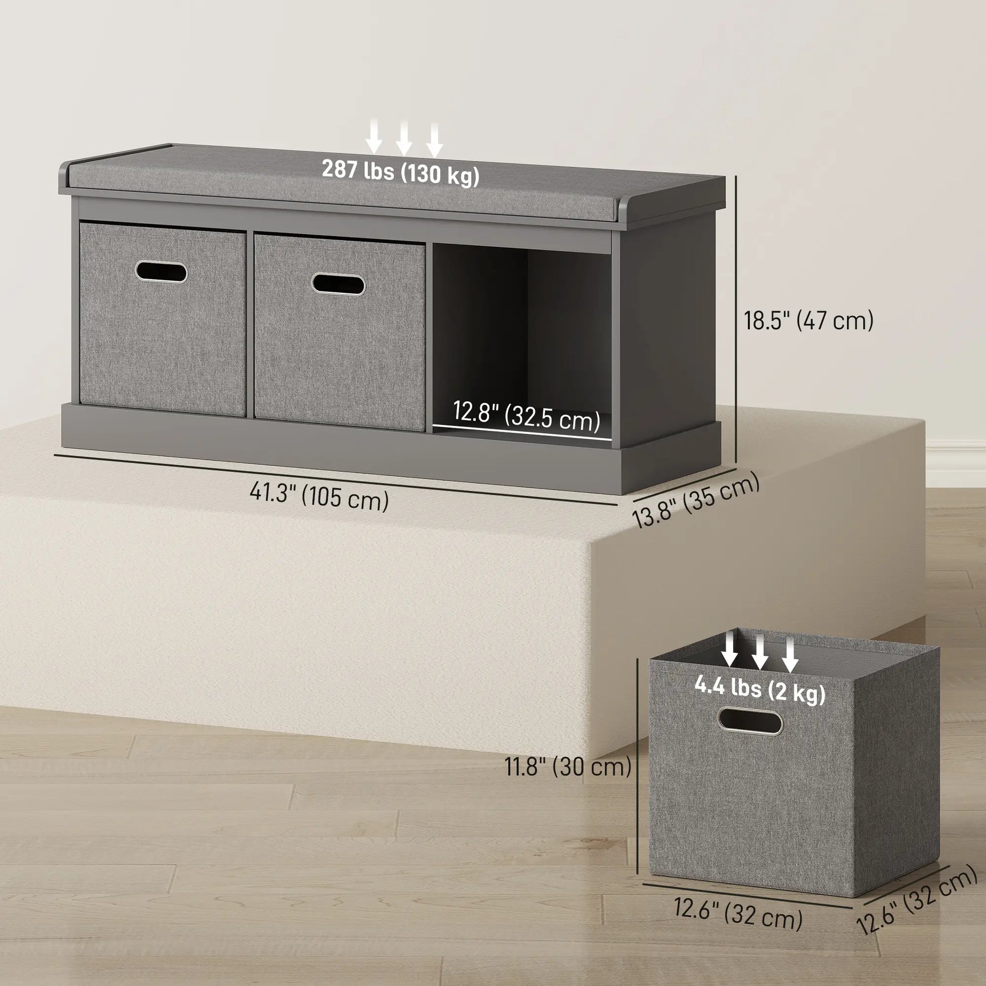 Shoe Storage Bench with Seat, 3 Fabric Drawers, Dark Grey Shoe Storage Cabinets & Racks at Gallery Canada