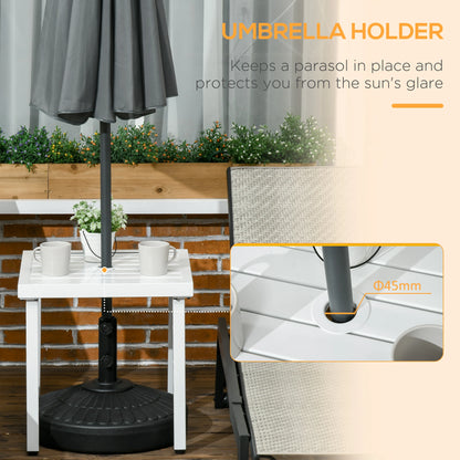 Outdoor Side Table, Patio End Table with Umbrella Hole, White