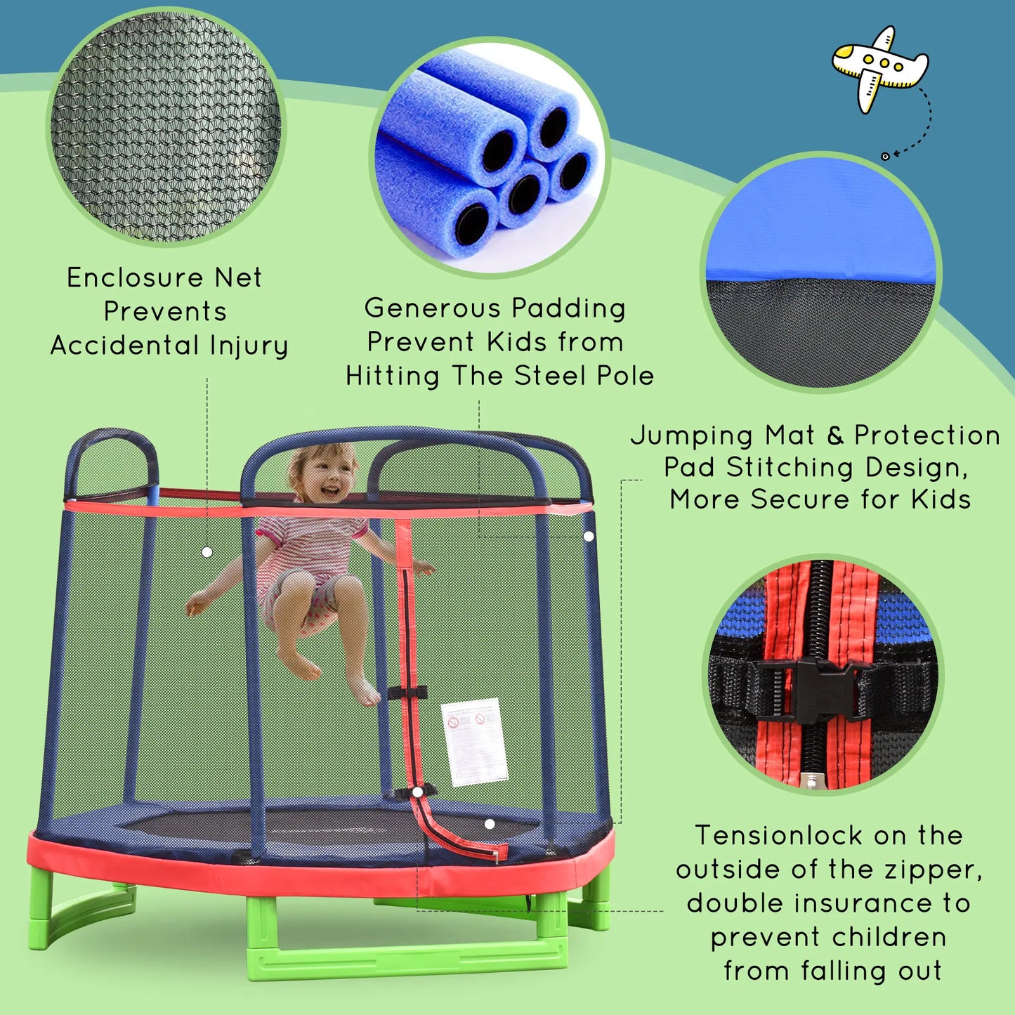 84.75 Inch Kids Trampoline with Safety Net, Red Trampolines at Gallery Canada