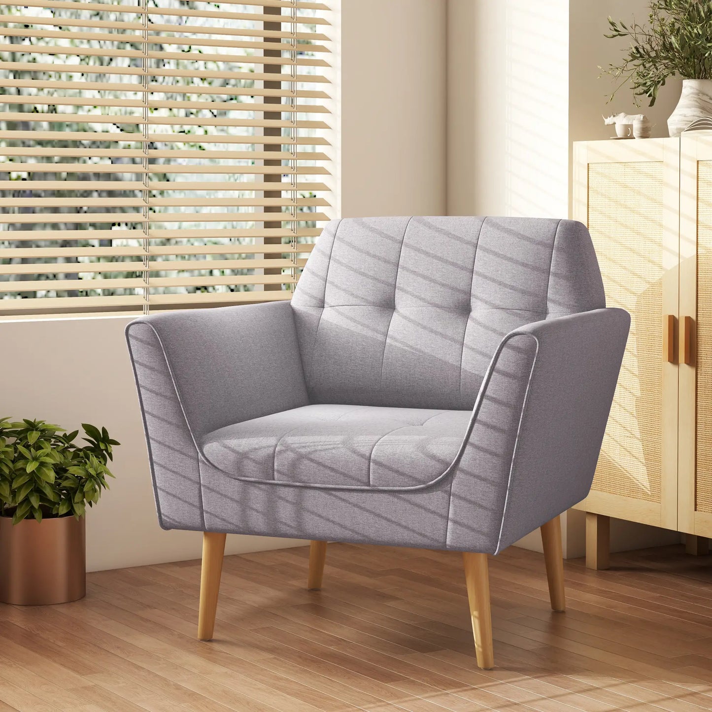 Upholstered Armchair, Modern Tufted Accent Chair, Rubber Wood Legs, Grey Accent Chairs at Gallery Canada