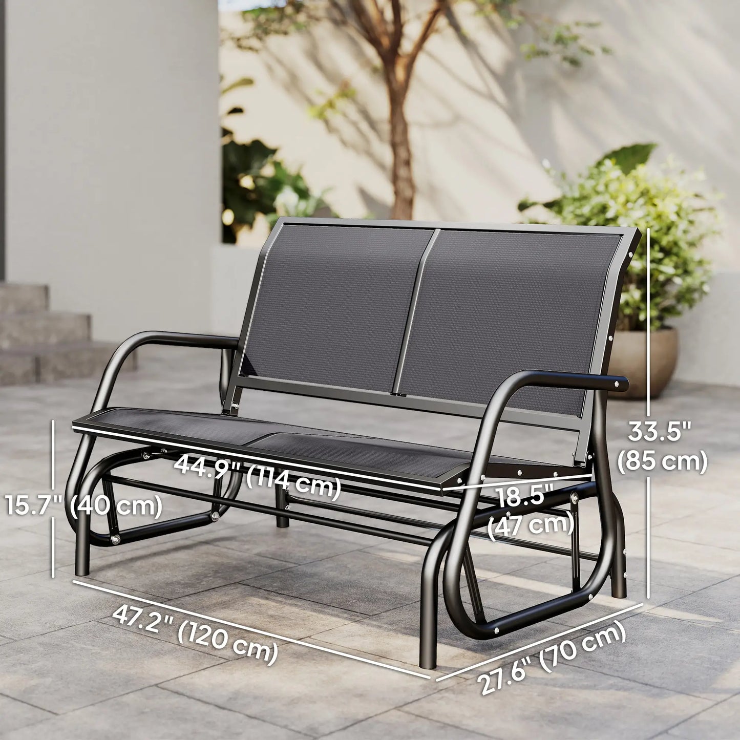 Double Glider Steel Sling Fabric Swing Chair, Heavy-Duty, Grey Outdoor Gliders at Gallery Canada
