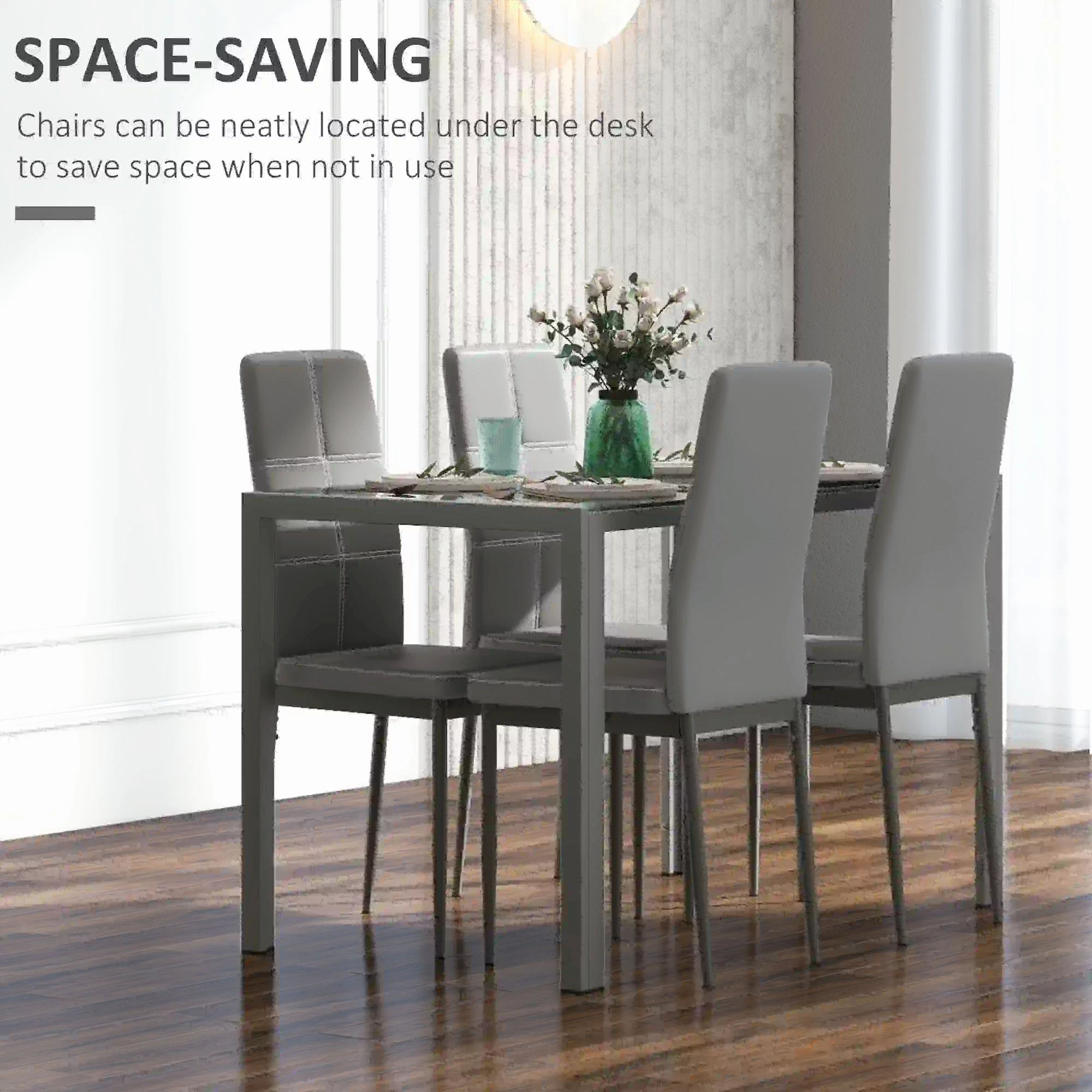 3-Piece Rectangular Glass Kitchen Table and Chairs with Metal Frame and Faux Leather Upholstery for Dining Room, Grey Bar Sets at Gallery Canada