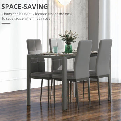 3-Piece Rectangular Glass Kitchen Table and Chairs with Metal Frame and Faux Leather Upholstery for Dining Room, Grey Bar Sets at Gallery Canada