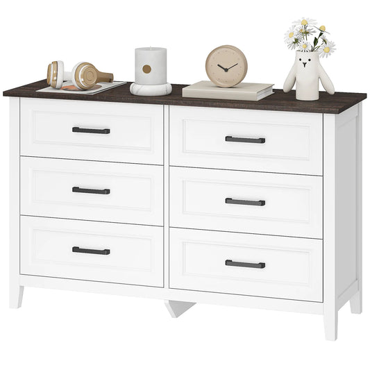 6-Drawer Wide Dresser Chest for Bedroom Living Room Closet Storage Cabinets White, Brown at Gallery Canada