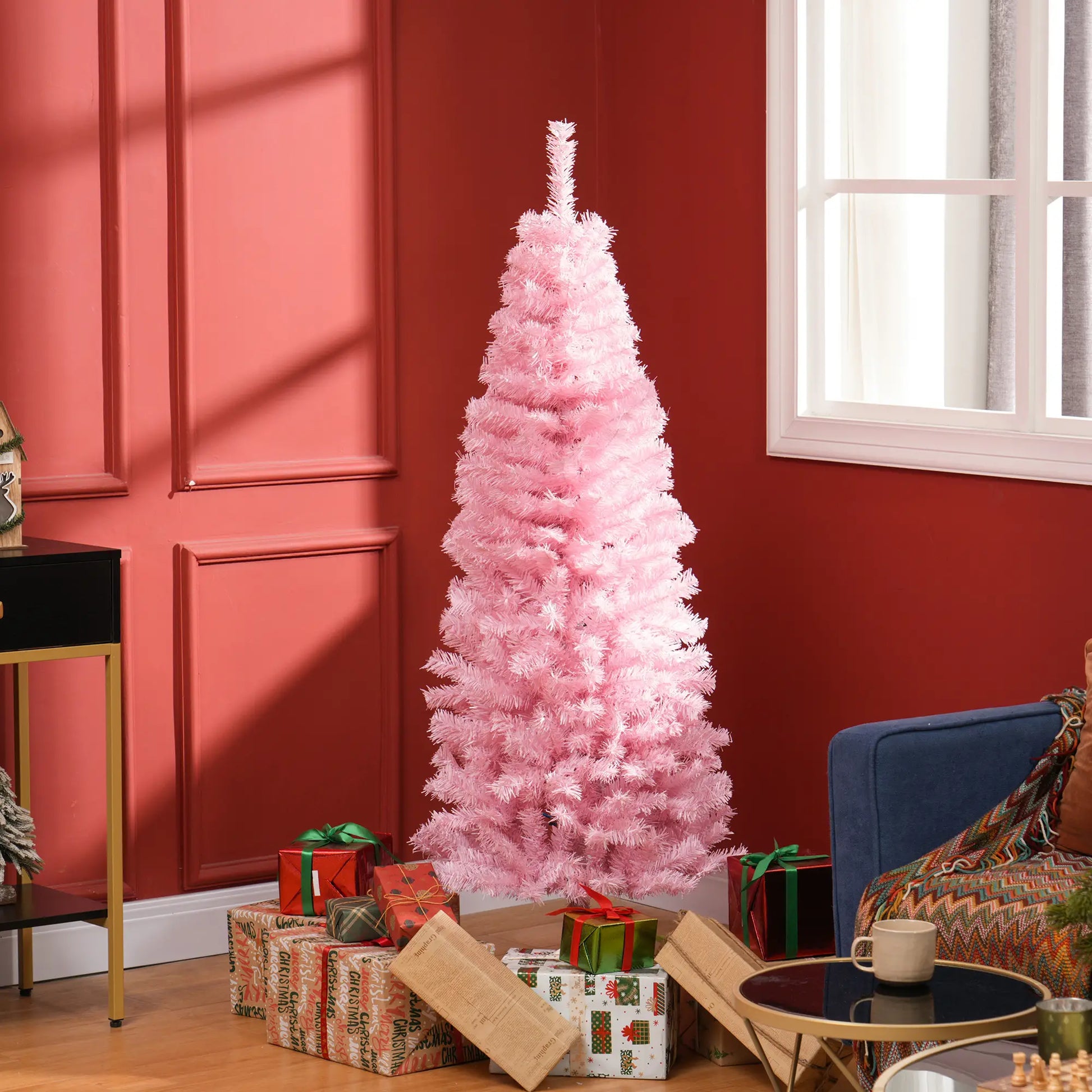 5FT Pencil Christmas Tree, Artificial, Automatic Open, Pink Pencil Christmas Trees at Gallery Canada