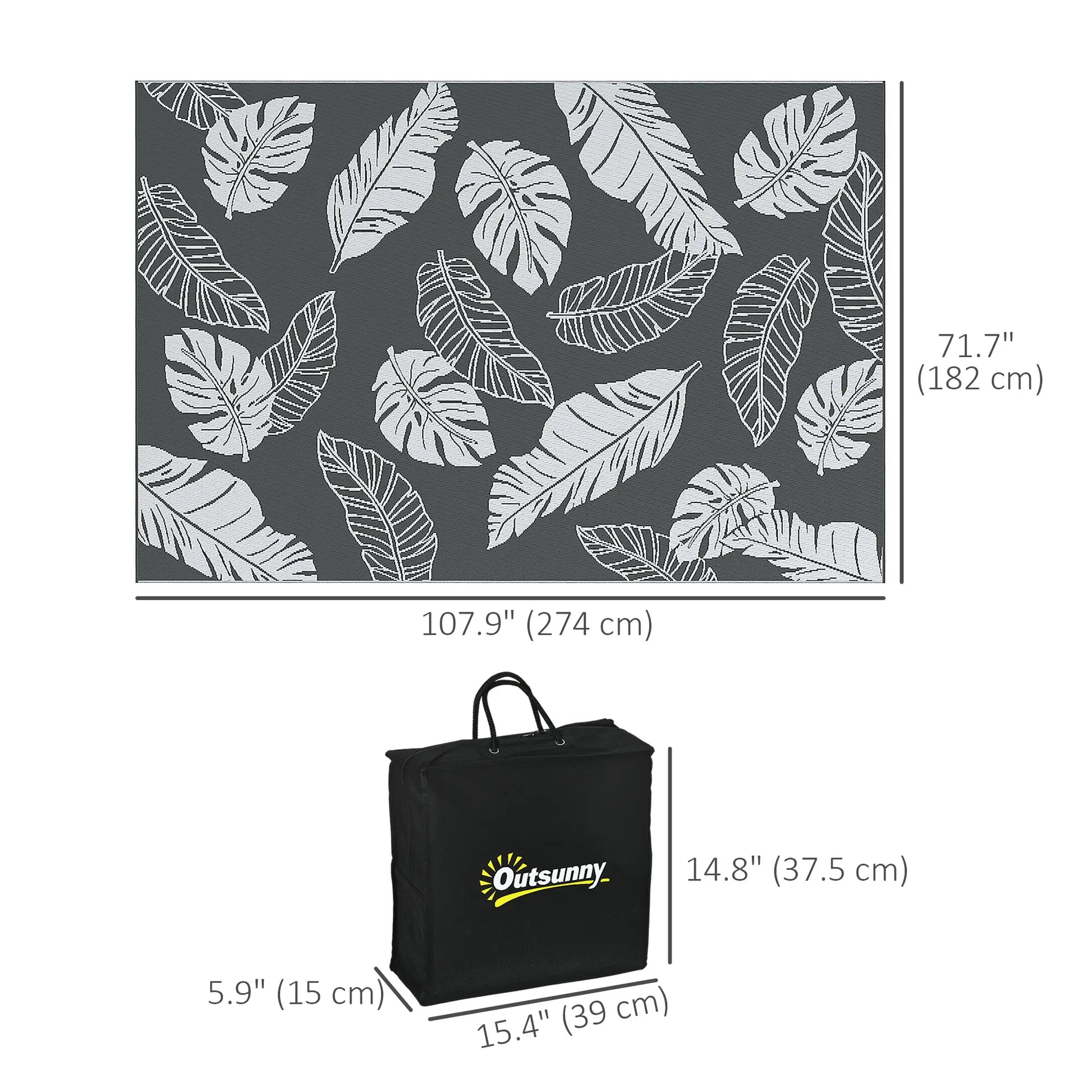 Reversible Outdoor RV Rug, Patio Mat, 6' x 9', Grey and White Garden Decor at Gallery Canada