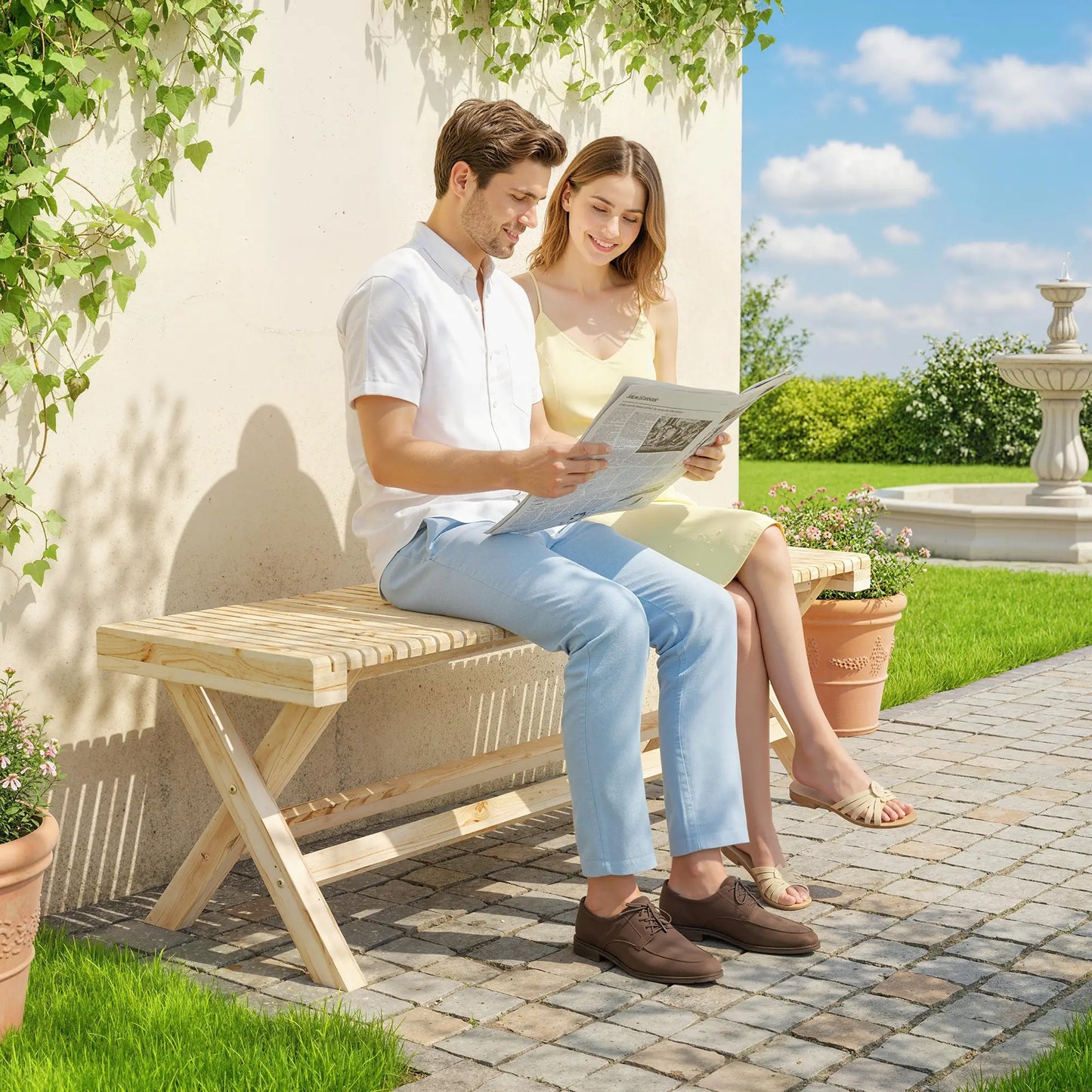 55.1" Garden Bench, 2-Seater Outdoor Bench, Natural Wood Finish Outdoor Benches at Gallery Canada