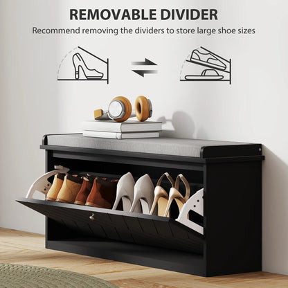 Upholstered Shoe Storage Bench with Flip Drawer, Adjustable Shelf, Fits 10 Pairs Shoe Storage Cabinets & Racks at Gallery Canada