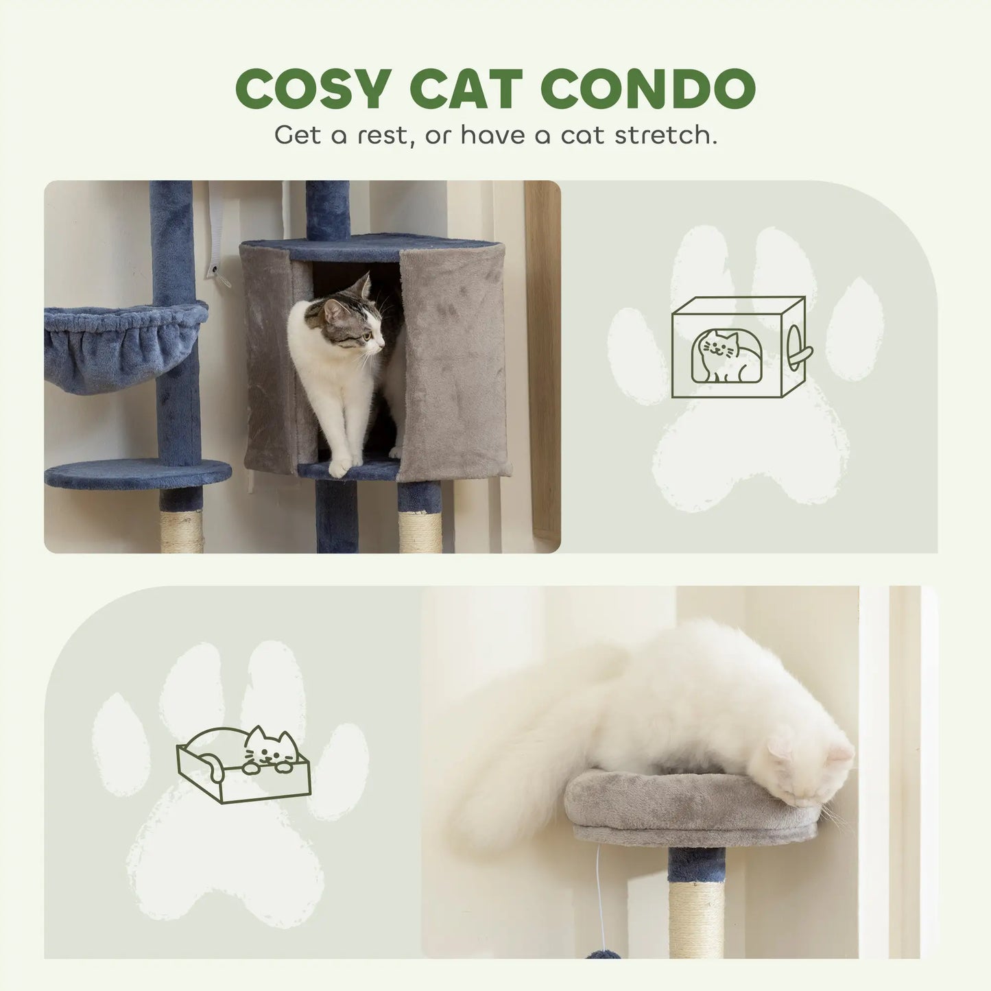 48" Cat Tree with Condo, Hammock, Perch, Scratching Posts, Blue and Grey Cat Trees at Gallery Canada