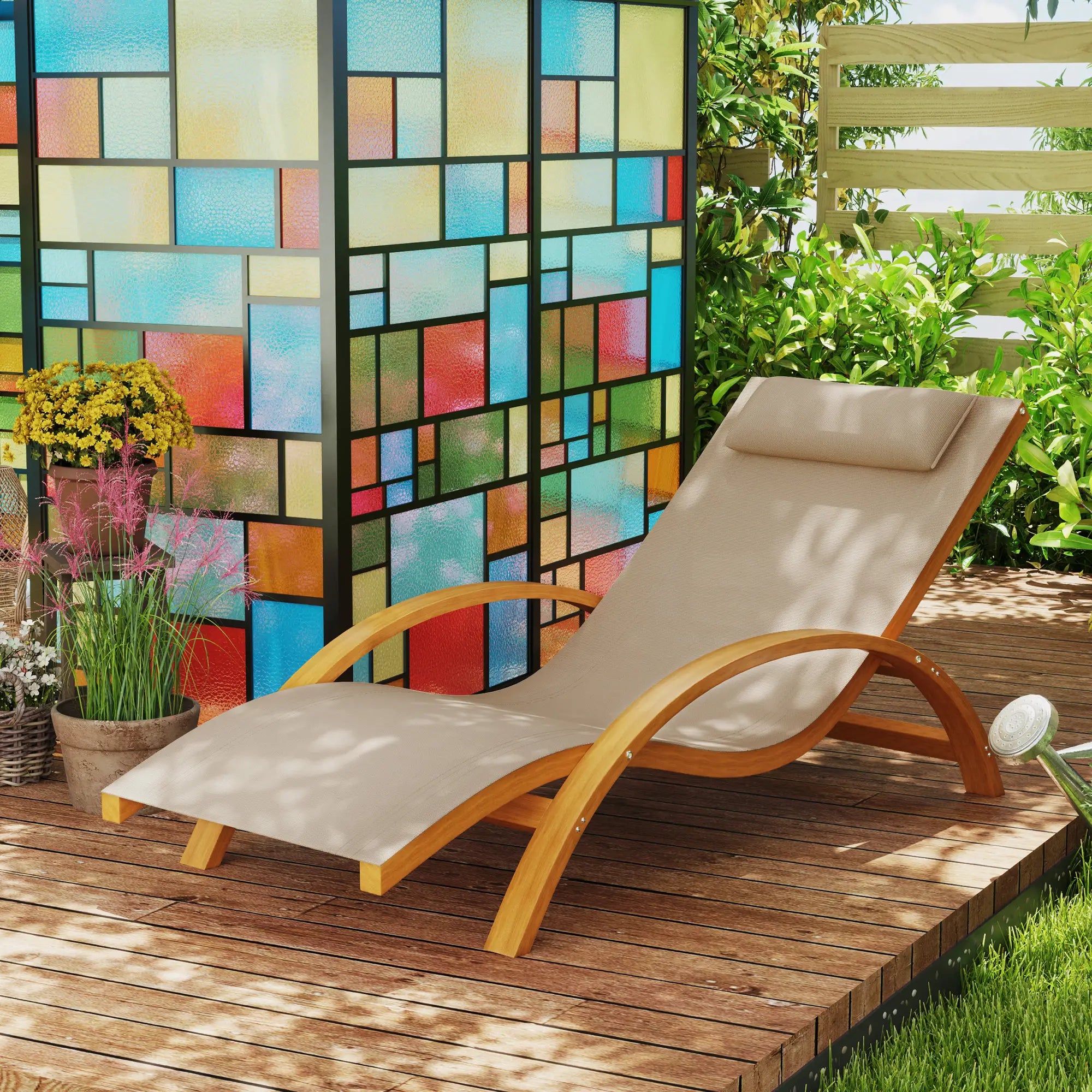 Wood Chaise Lounge Chair, Recliner, Outdoor Patio, Teak, Light Khaki Lounger Chairs at Gallery Canada